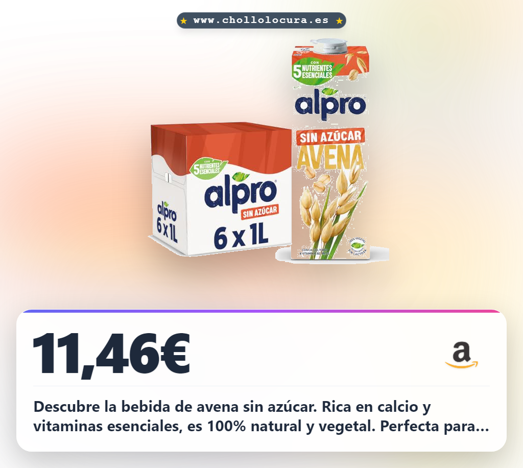 Aprovecha la bebida de avena sin azúcar con calcio y vitaminas en oferta histórica