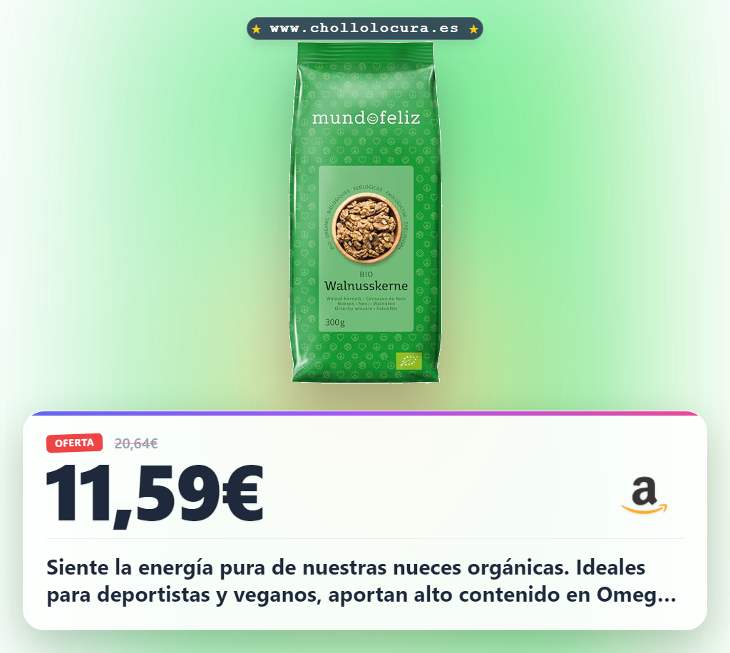Consigue nueces orgánicas crudas partidas por la mitad 3 bolsas 300g al mejor precio para deportistas y veganos en oferta histórica del año.