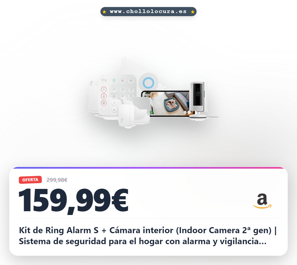 Kit de Ring Alarm S + Cámara interior (Indoor Camera 2ª gen) | Sistema de seguridad para el hogar con alarma y vigilancia asistida opcional, sin compromiso a largo plazo | 30 días gratis de Ring Home