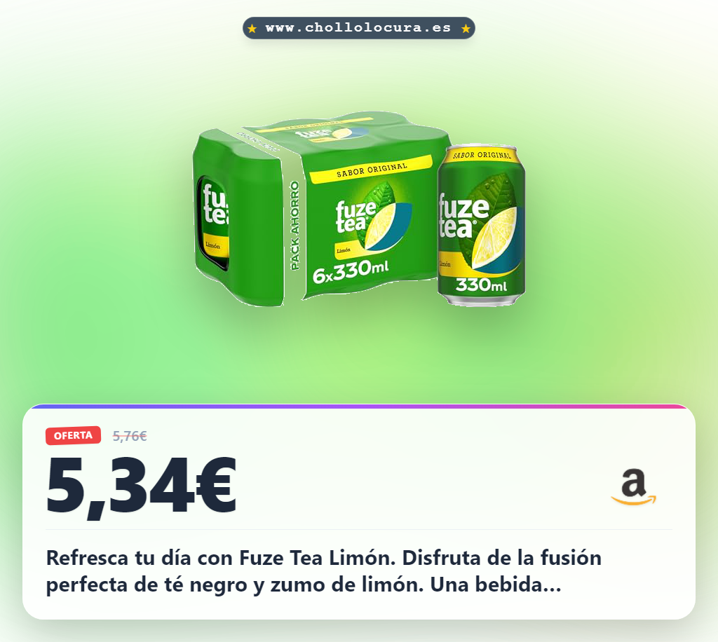 Aprovecha Fuze Tea Original Sabor Limón en oferta: refrescante té negro con zumo de limón en pack de 6