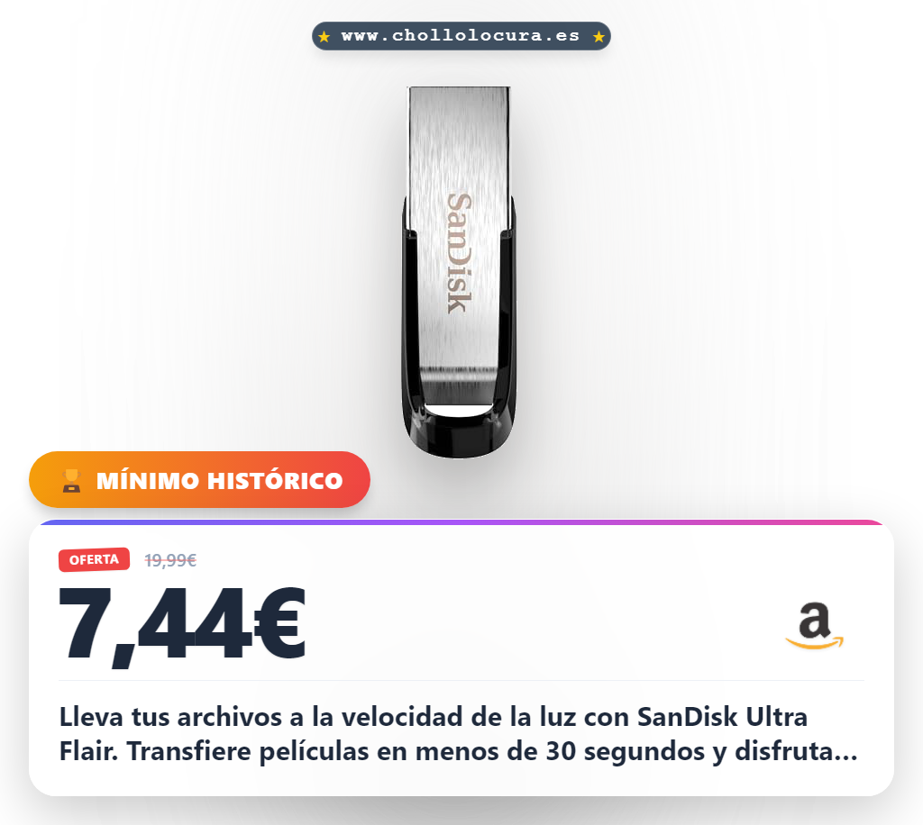 Aprovecha la memoria flash SanDisk Ultra Flair de 64GB USB 3.0 con velocidades ultrarrápidas y protección segura en oferta