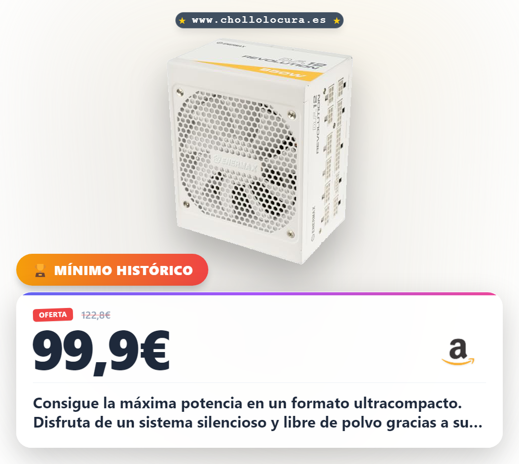 Aprovecha la fuente ENERMAX Revolution D.F. 12 de 850W con certificación Platinum y diseño ultracompacto en oferta
