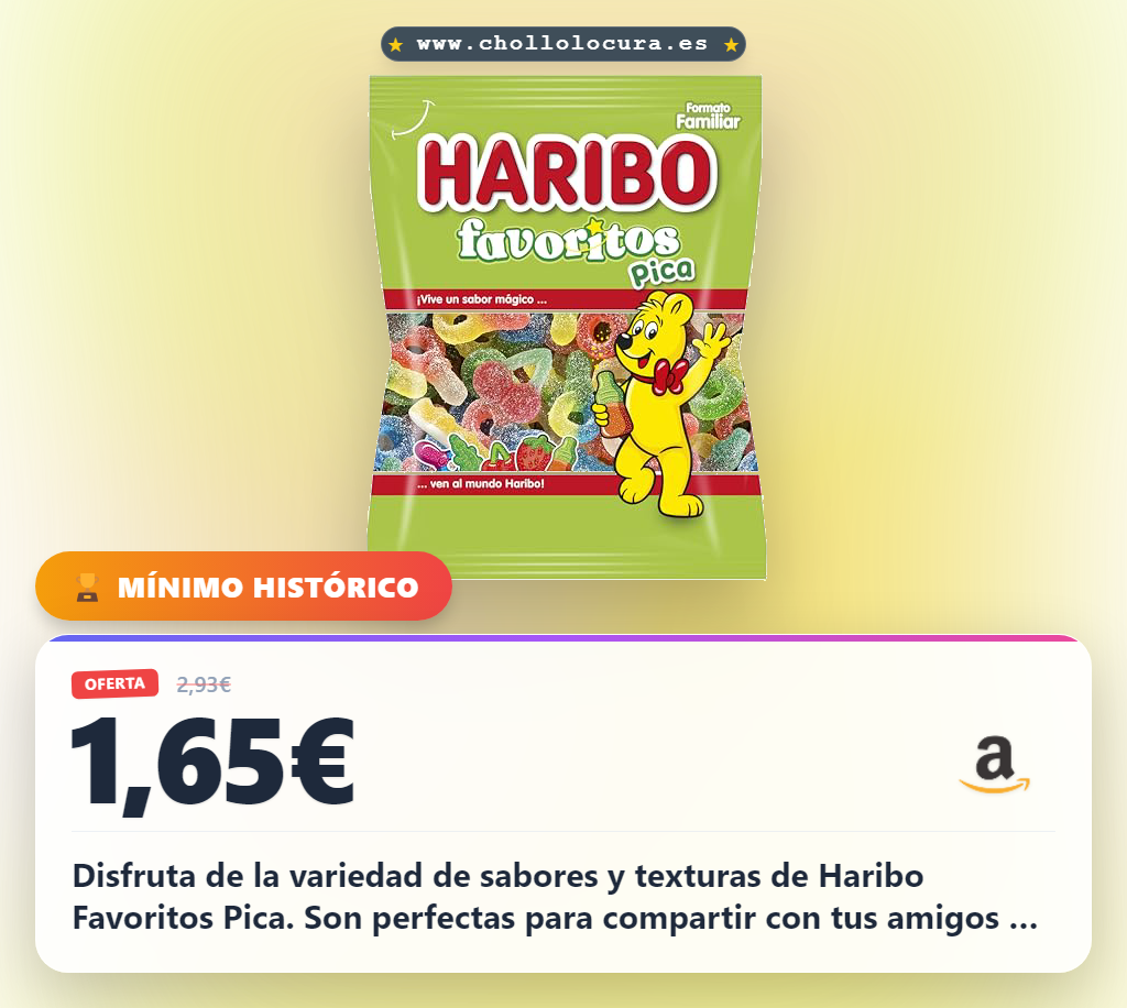 Aprovecha las gominolas HARIBO Favoritos Pica 250g con texturas y sabores variados a precio de chollo