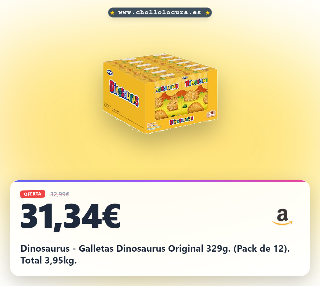 Dinosaurus - Galletas Dinosaurus Original 329g. (Pack de 12). Total 3,95kg.