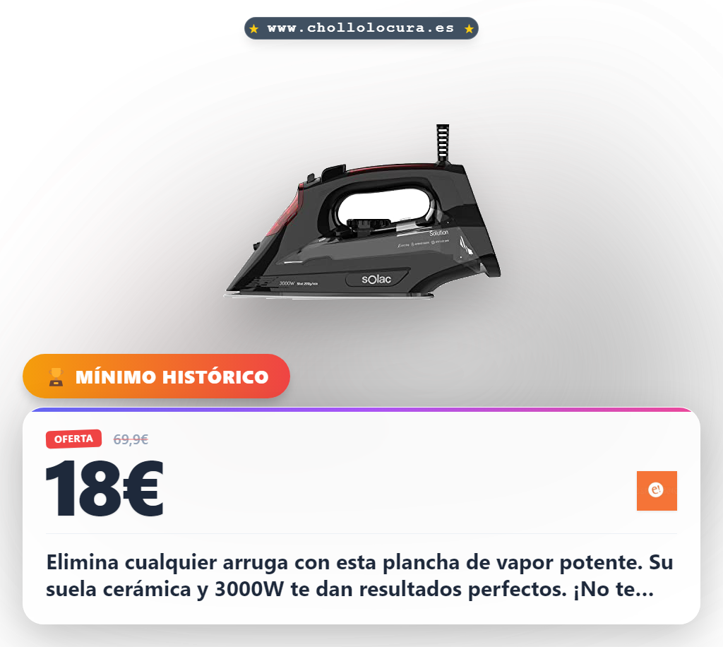 Encuentra la Plancha de Vapor Solac Solution PV2490: 3000W, suela cerámica y vapor potente a precio de chollo.