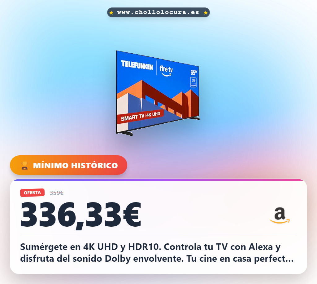 Disfruta de cine en casa con Telefunken 65" Smart TV 4K UHD, Fire TV y Dolby Audio al mejor precio.