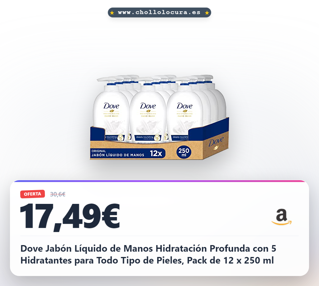 Dove Jabón Líquido de Manos Hidratación Profunda con 5 Hidratantes para Todo Tipo de Pieles, Pack de 12 x 250 ml