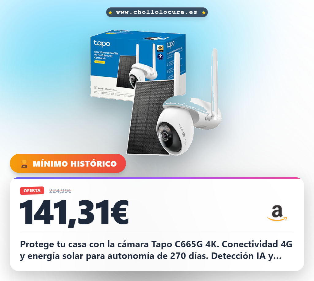 Consigue la cámara Tapo C665G 4K exterior con panel solar y detección IA al mejor precio