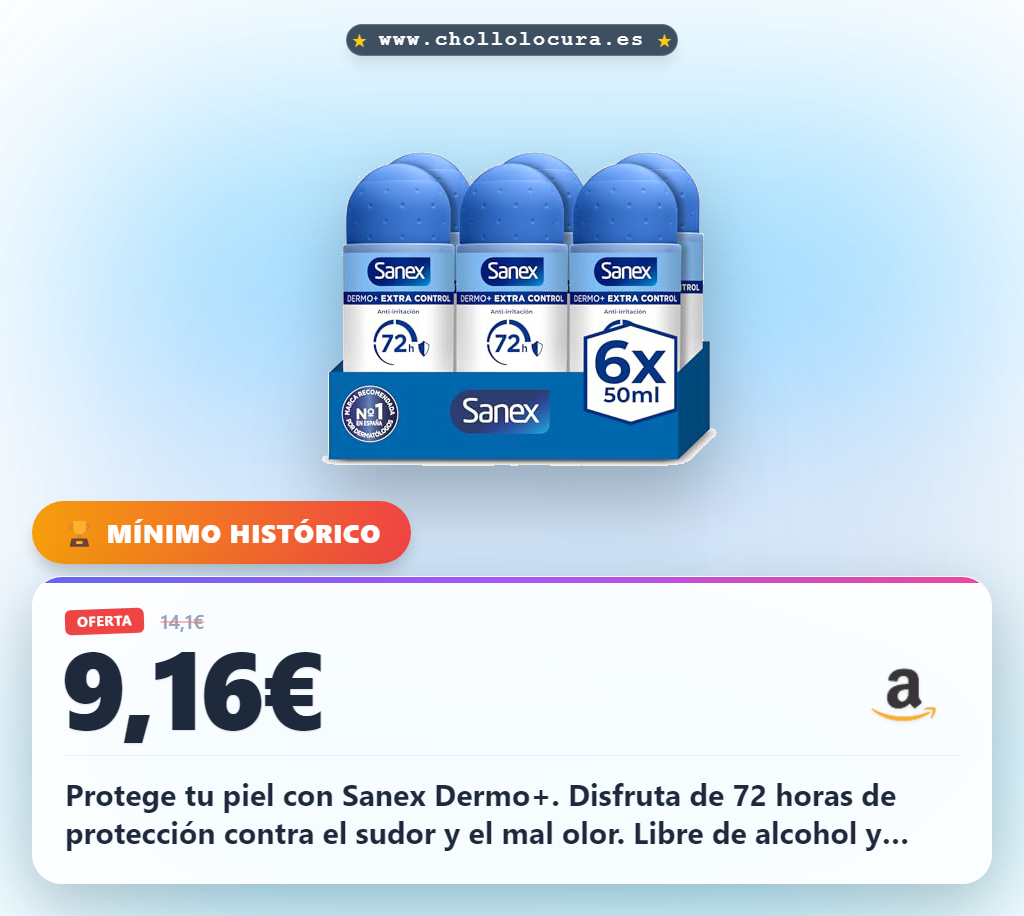 Aprovecha el desodorante Sanex Dermo+ 72h de protección sin alcohol y dermatológicamente testado