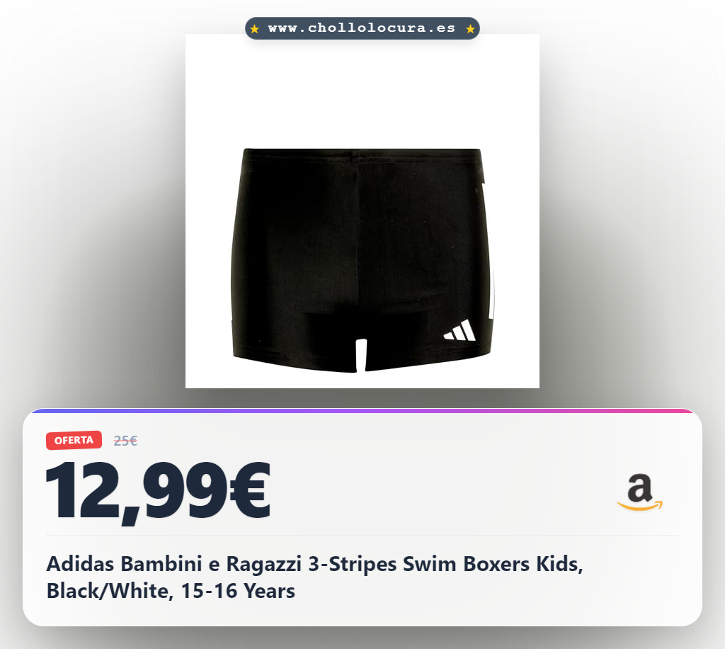 Adidas Bambini e Ragazzi 3-Stripes Swim Boxers Kids, Black/White, 15-16 Years