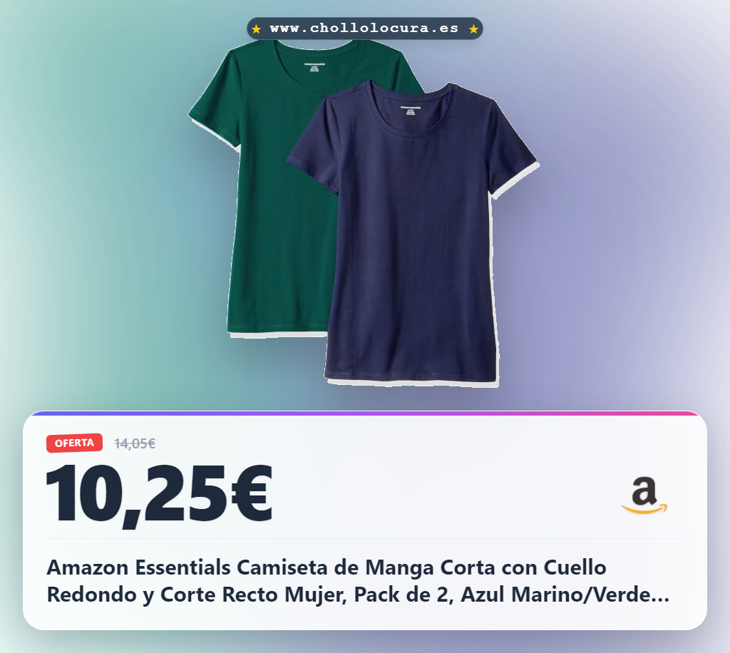 Amazon Essentials Camiseta de Manga Corta con Cuello Redondo y Corte Recto Mujer, Pack de 2, Azul Marino/Verde Azulado, XL