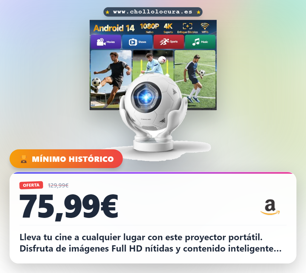 Aprovecha este mini proyector portátil 4K Full HD con WiFi 6 y sonido Bluetooth para cine en casa al mejor precio