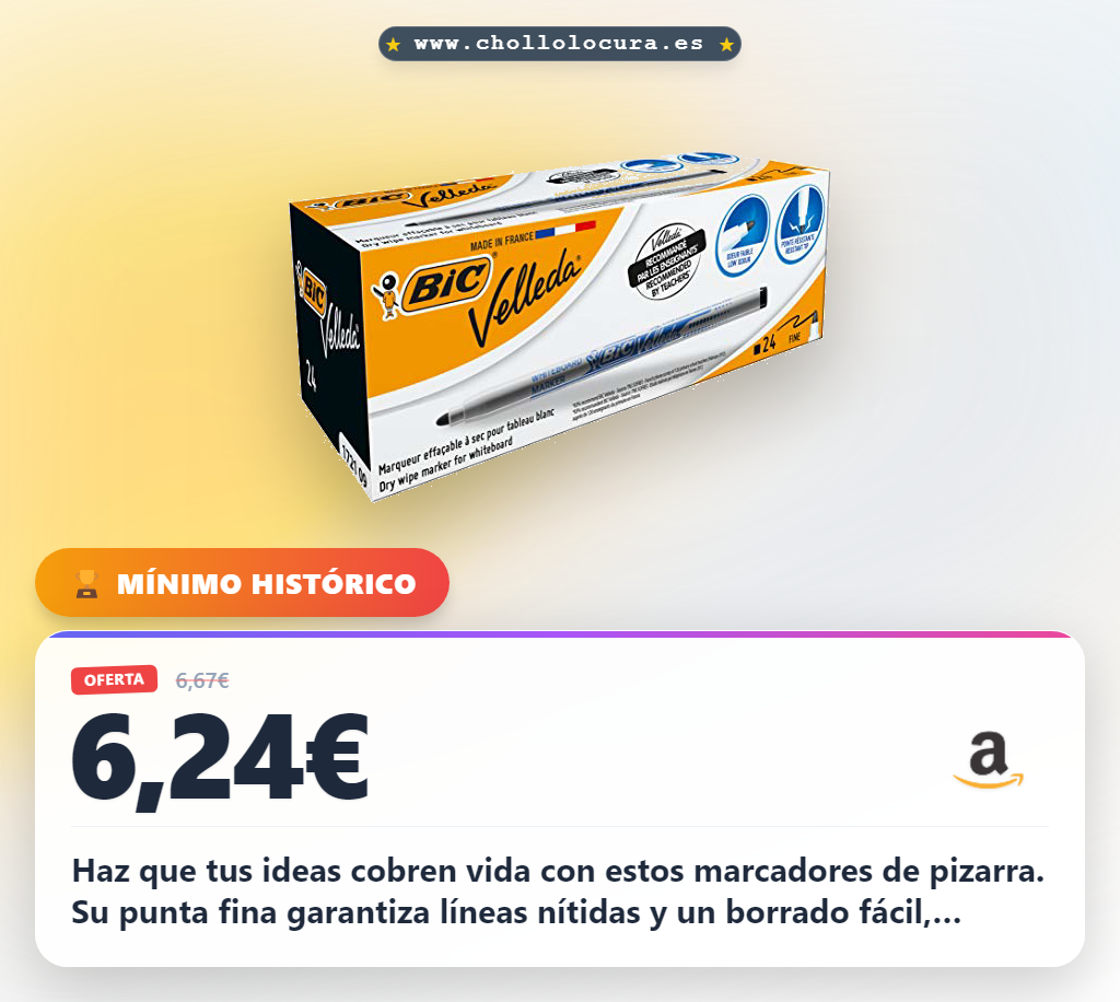 Aprovecha la caja de 24 rotuladores BIC Velleda punta fina para pizarra blanca y clásica en oferta