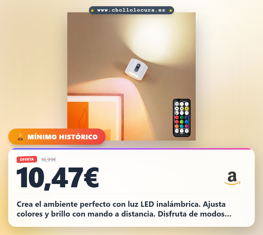 Consigue aplique de pared LED inalámbrico RGB con mando a distancia y temporizador para tu salón