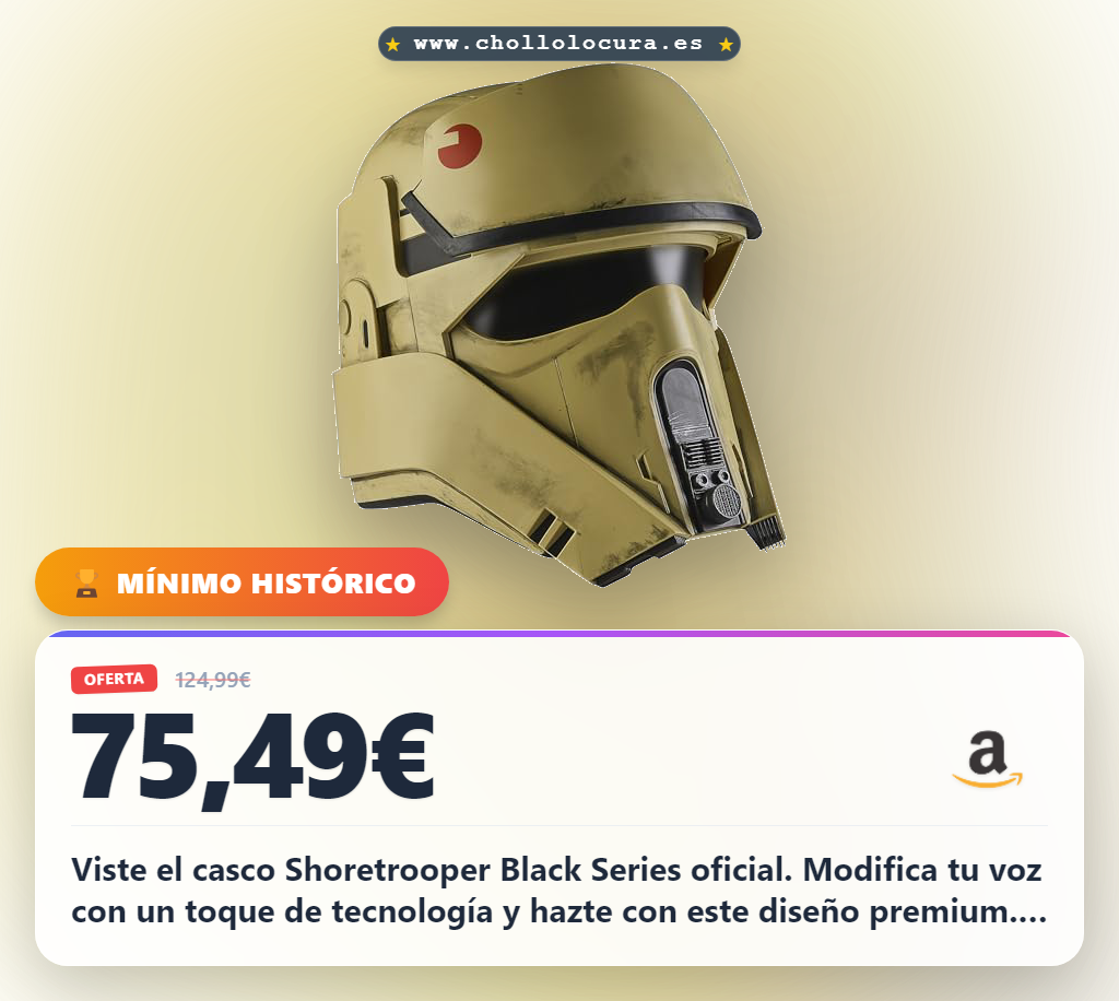 Viste el casco Shoretrooper Black Series oficial. Modifica tu voz con un toque de tecnología y hazte con este diseño premium. Perfecto para coleccionistas que buscan lo mejor de Star Wars.
