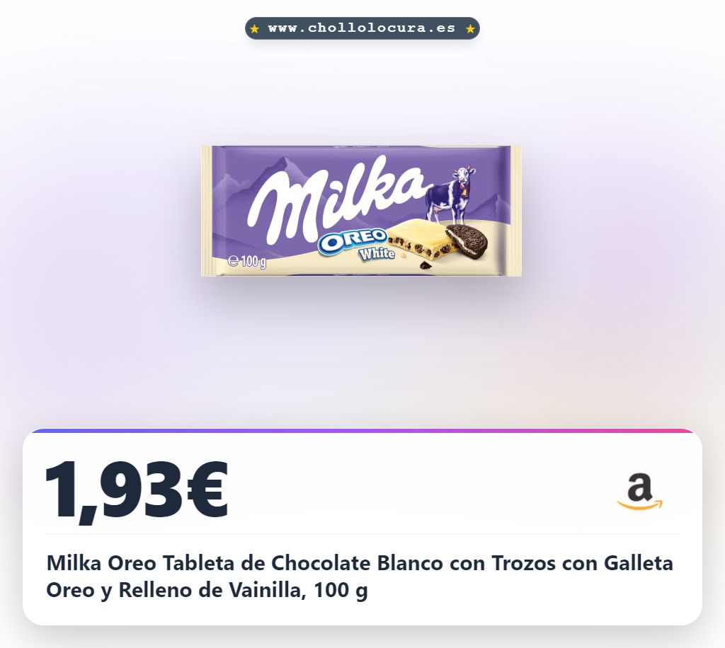 Milka Oreo Tableta de Chocolate Blanco con Trozos con Galleta Oreo y Relleno de Vainilla, 100 g