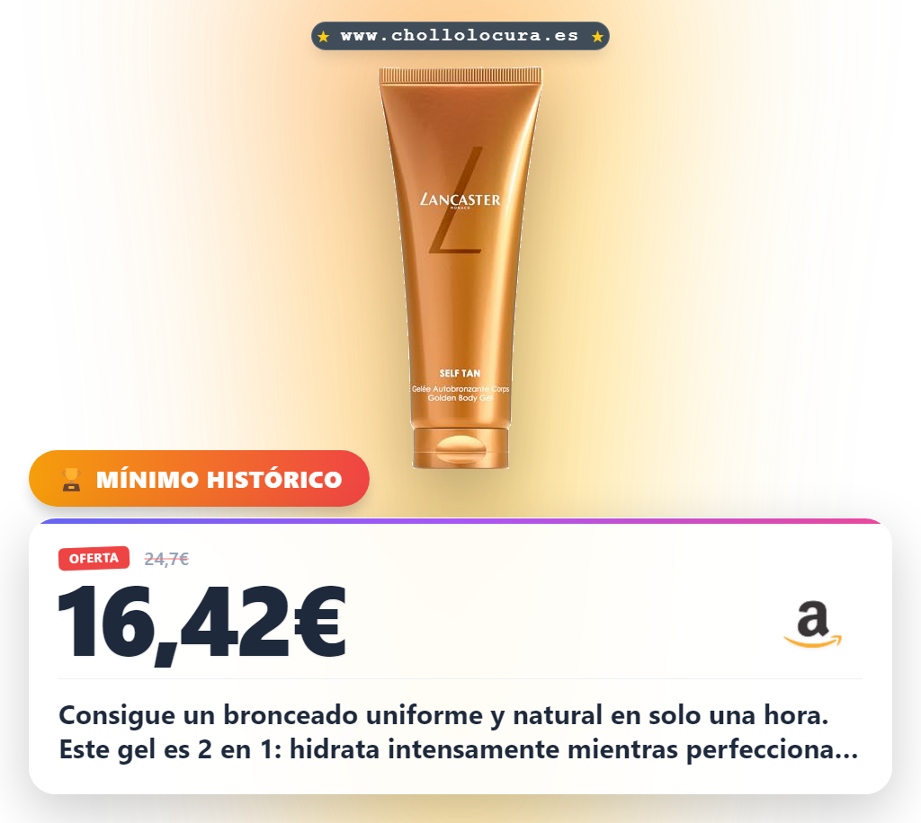 Aprovecha el LANCASTER Self Tan Golden Body Gel. Consigue un bronceado dorado y natural en una hora. Hidratación 2 en 1 y piel perfecta.