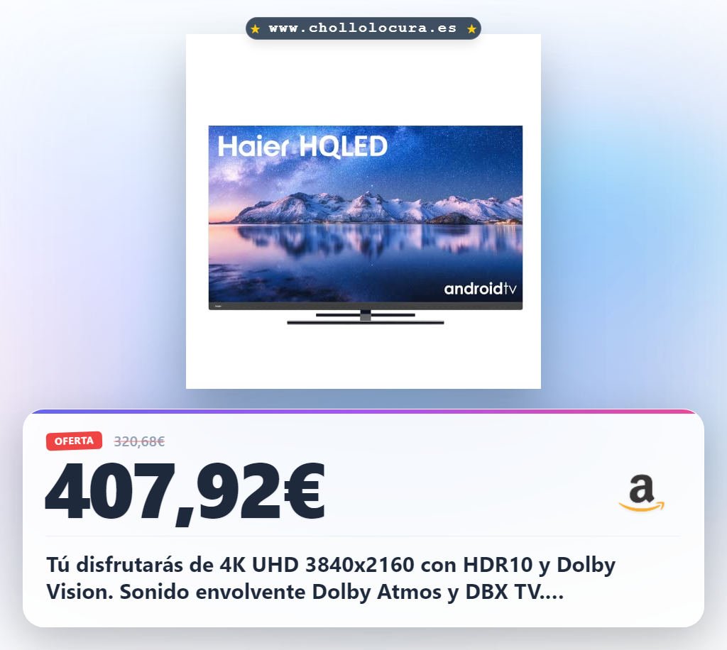 Haier HQLED 4K UHD H55S800UG - 55", Smart TV, HDR 10, Dolby Atmos, Dolby Vision, Android 11, Smart Remote Control, Google Assistant, Bluetooth 5.1, DBX TV, Altavoz Frontal, Peana Central, 2022