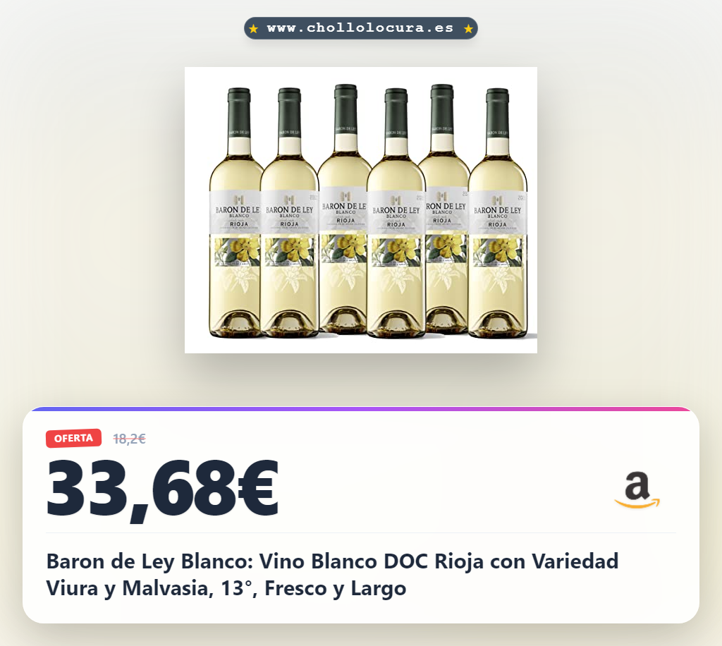 Baron de Ley Blanco: Vino Blanco DOC Rioja con Variedad Viura y Malvasia, 13°, Fresco y Largo