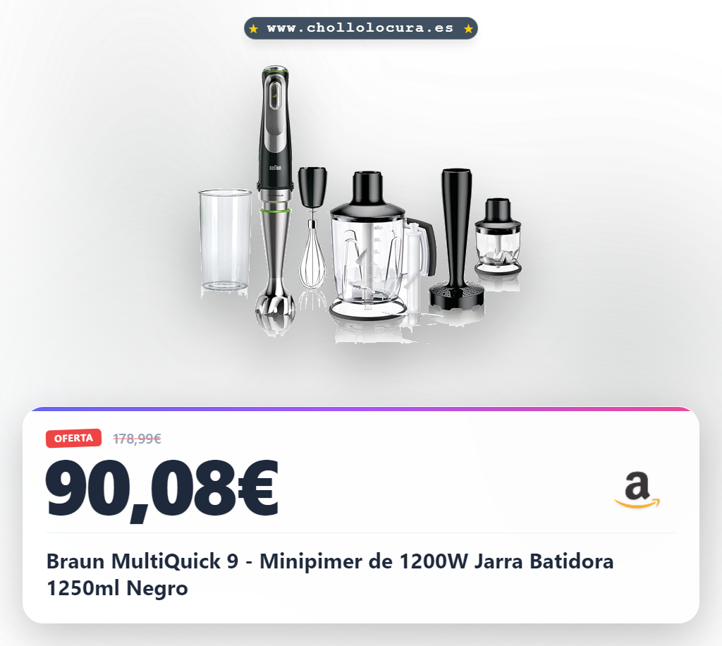 Braun MultiQuick 9 - Minipimer de 1200W Jarra Batidora 1250ml Negro