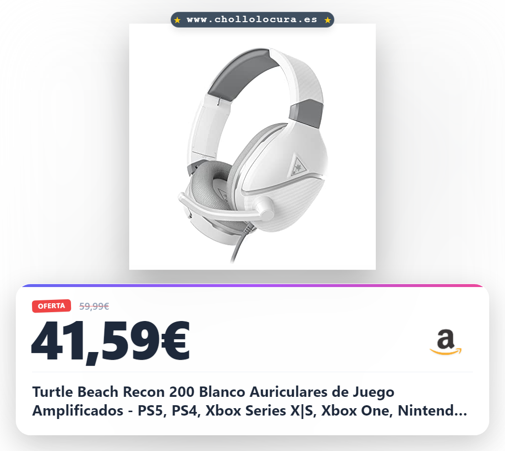 Turtle Beach Recon 200 Blanco Auriculares de Juego Amplificados - PS5, PS4, Xbox Series X|S, Xbox One, Nintendo Switch y PC (PlayStation 5) para PlayStation 4
