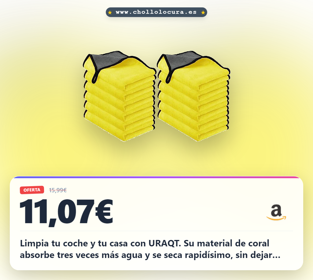 Aprovecha los paños de microfibra URAQT de dos capas. Paquete de 12, súper absorbentes y sin pelusas para coche y hogar.