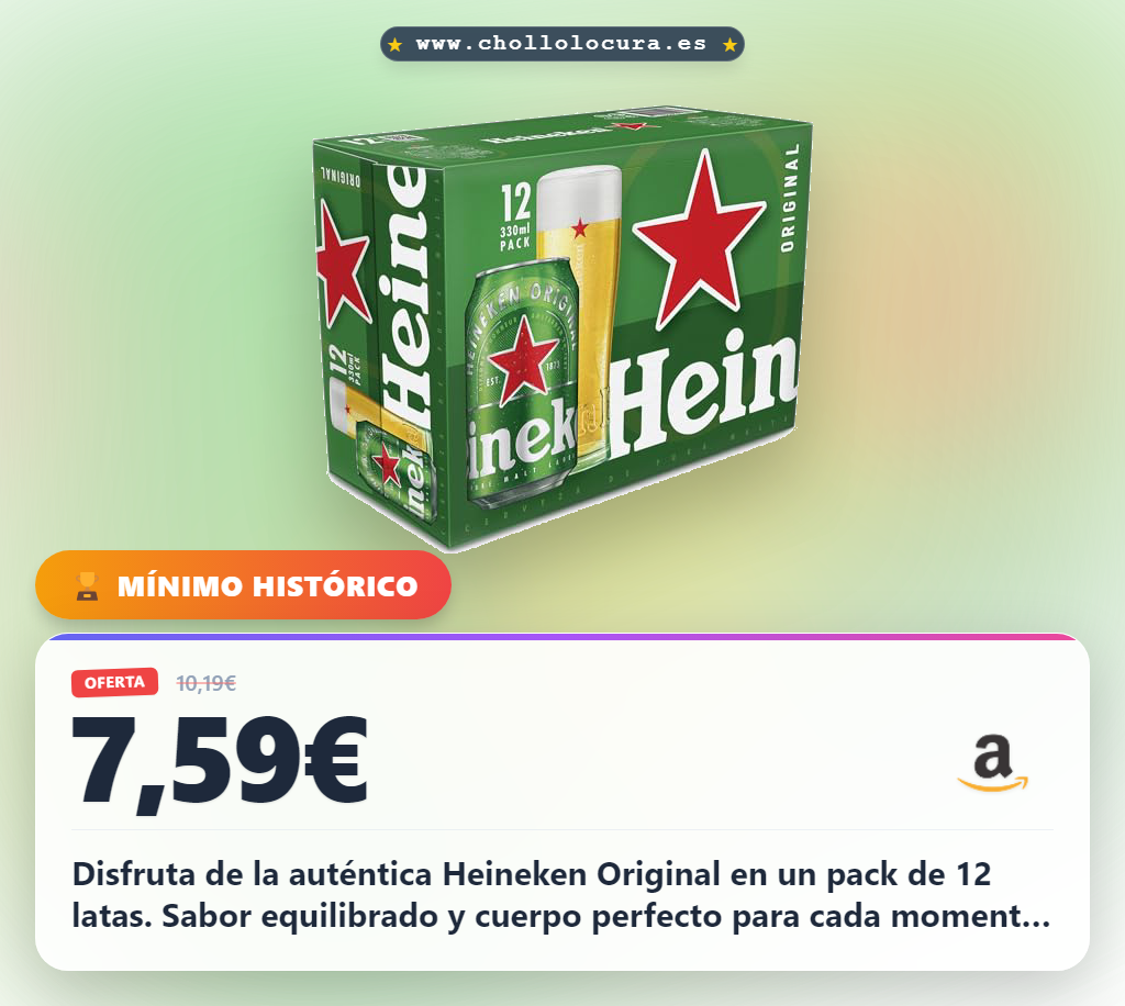 Aprovecha Heineken Original Pack de 12 Latas 33cl al mejor precio en oferta histórica