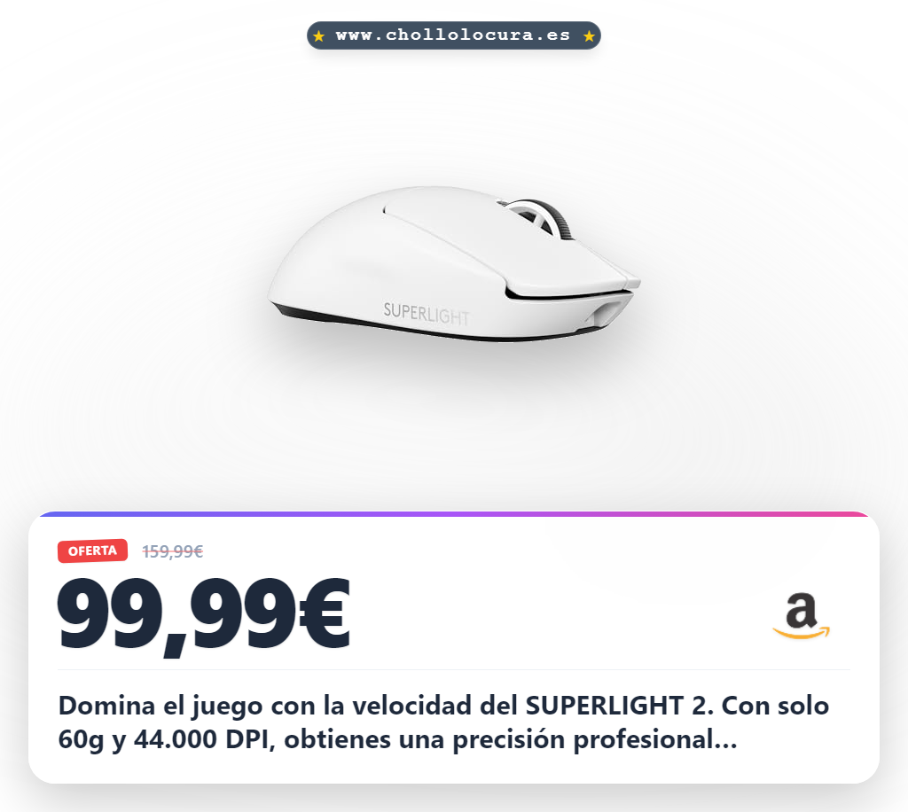 Consigue el ratón gaming Logitech G PRO X SUPERLIGHT 2 de 60g con 44000 DPI al mejor precio