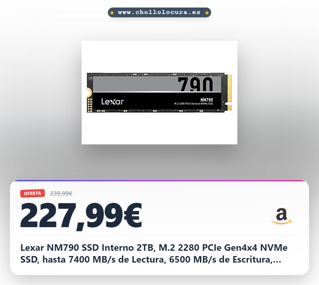 Lexar NM790 SSD Interno 2TB, M.2 2280 PCIe Gen4x4 NVMe SSD, hasta 7400 MB/s de Lectura, 6500 MB/s de Escritura, Unidad de Estado Sólido para PS5, PC, computadora portátil (LNM790X002T-RNNNG)