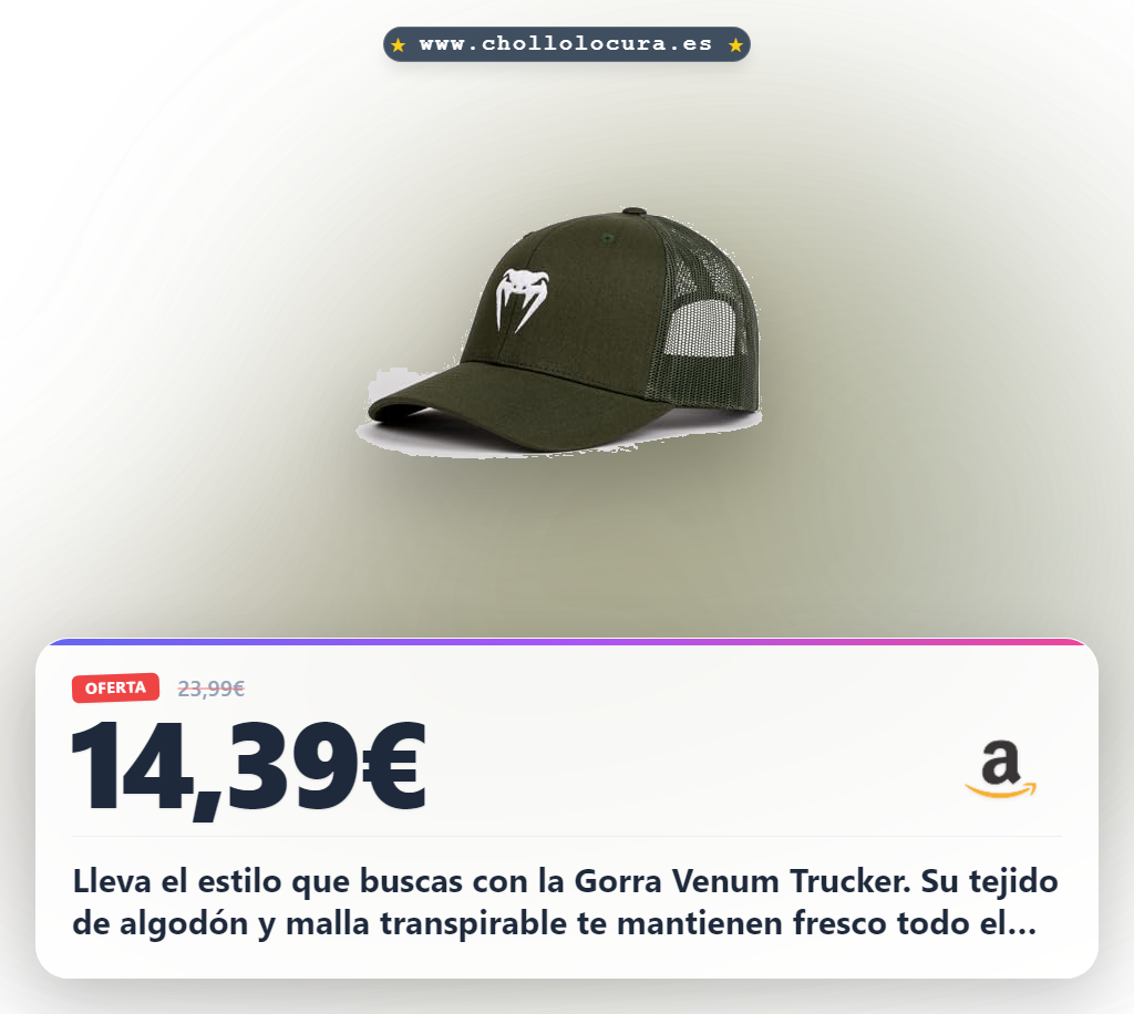 Descubre la gorra Venum Trucker ajustable en algodón y malla poliéster con logo bordado al mejor precio