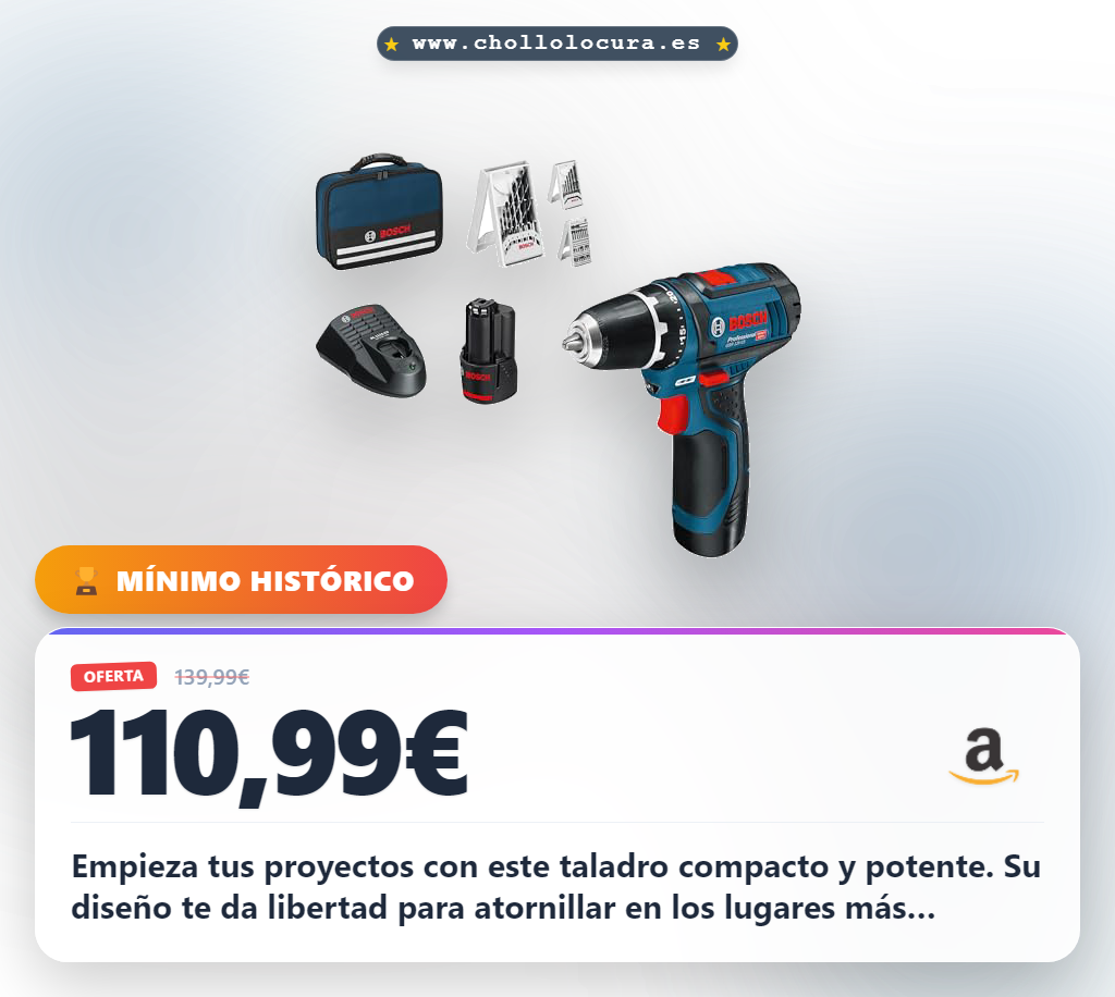 Aprovecha este taladro atornillador Bosch profesional compacto con 30 Nm y 39 accesorios en oferta
