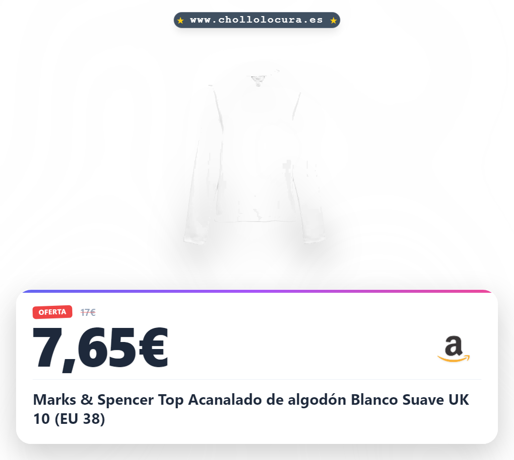 Marks & Spencer Top Acanalado de algodón Blanco Suave UK 10 (EU 38)