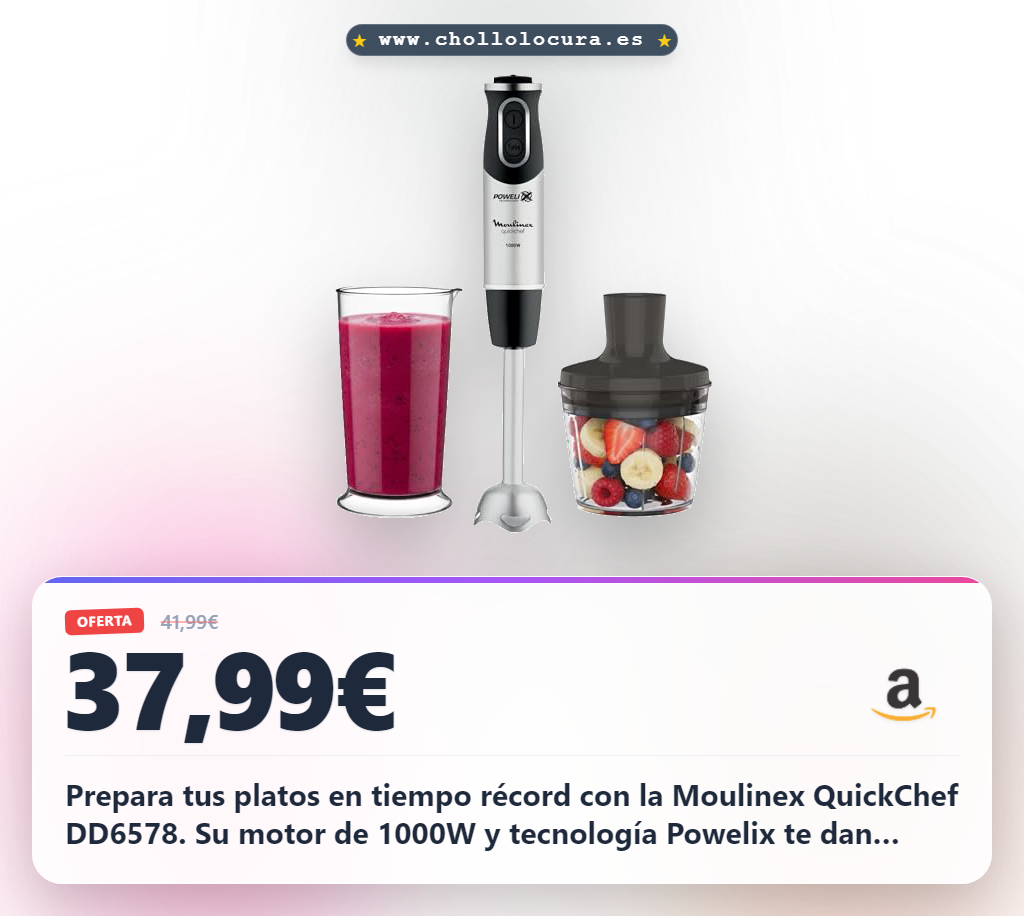 Aprovecha la batidora de mano Moulinex QuickChef DD6578 1000W para cocinar rápido al mejor precio