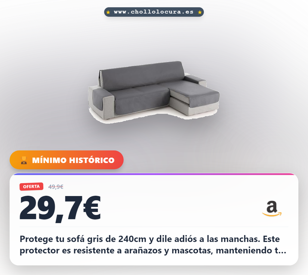 Ahorra y protege tu sofá Chaise Longue gris 240cm con funda resistente a manchas y desgaste al mejor precio.