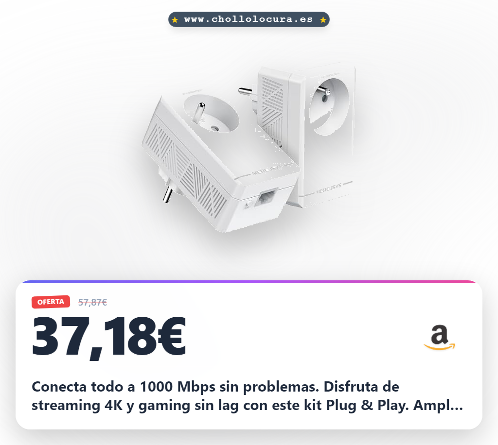 Encuentra el kit Powerline Mercusys MP500P con puerto Gigabit para streaming 4K y gaming a precio de chollo