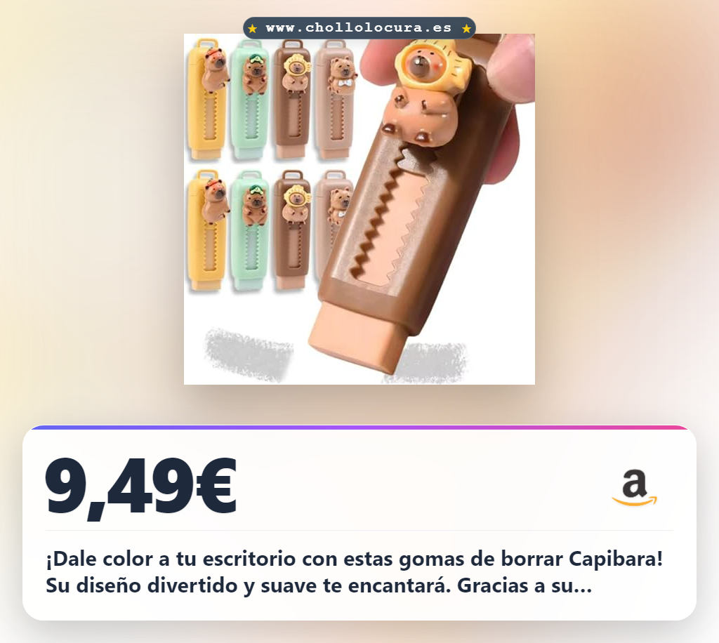 Consigue el paquete de 6 gomas de borrar retráctiles Capibara con diseño de dibujos animados y mecanismo de empuje.