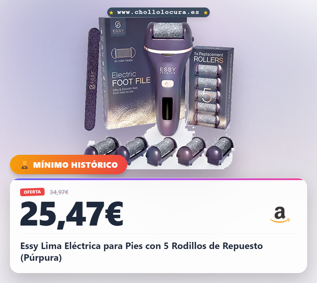Obtén la lima eléctrica Essy para pies con rodillos de repuesto y cuidado profesional al mejor precio