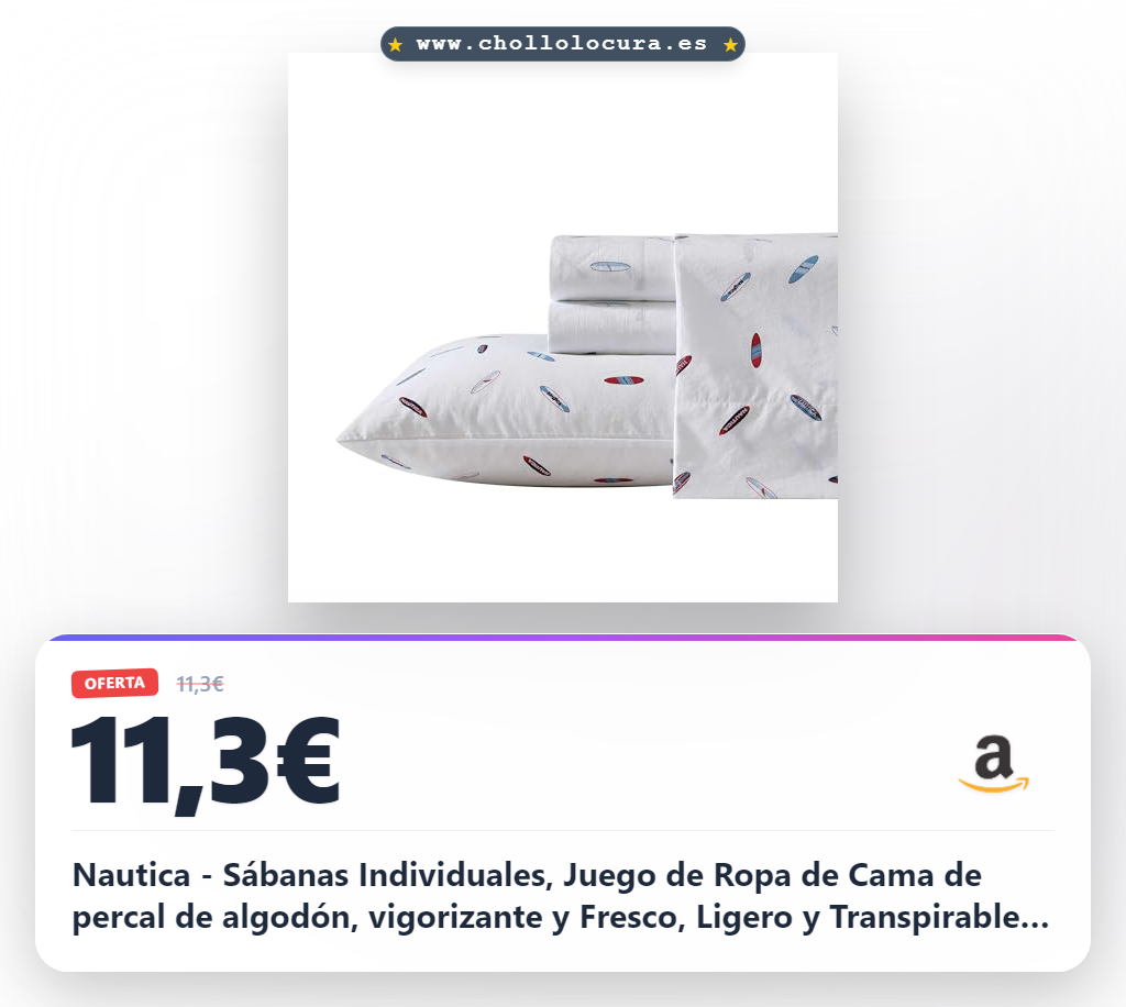 Nautica - Sábanas Individuales, Juego de Ropa de Cama de percal de algodón, vigorizante y Fresco, Ligero y Transpirable (High Surf, Individual)