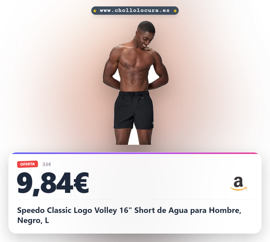Speedo Classic Logo Volley 16" Short de Agua para Hombre, Negro, L