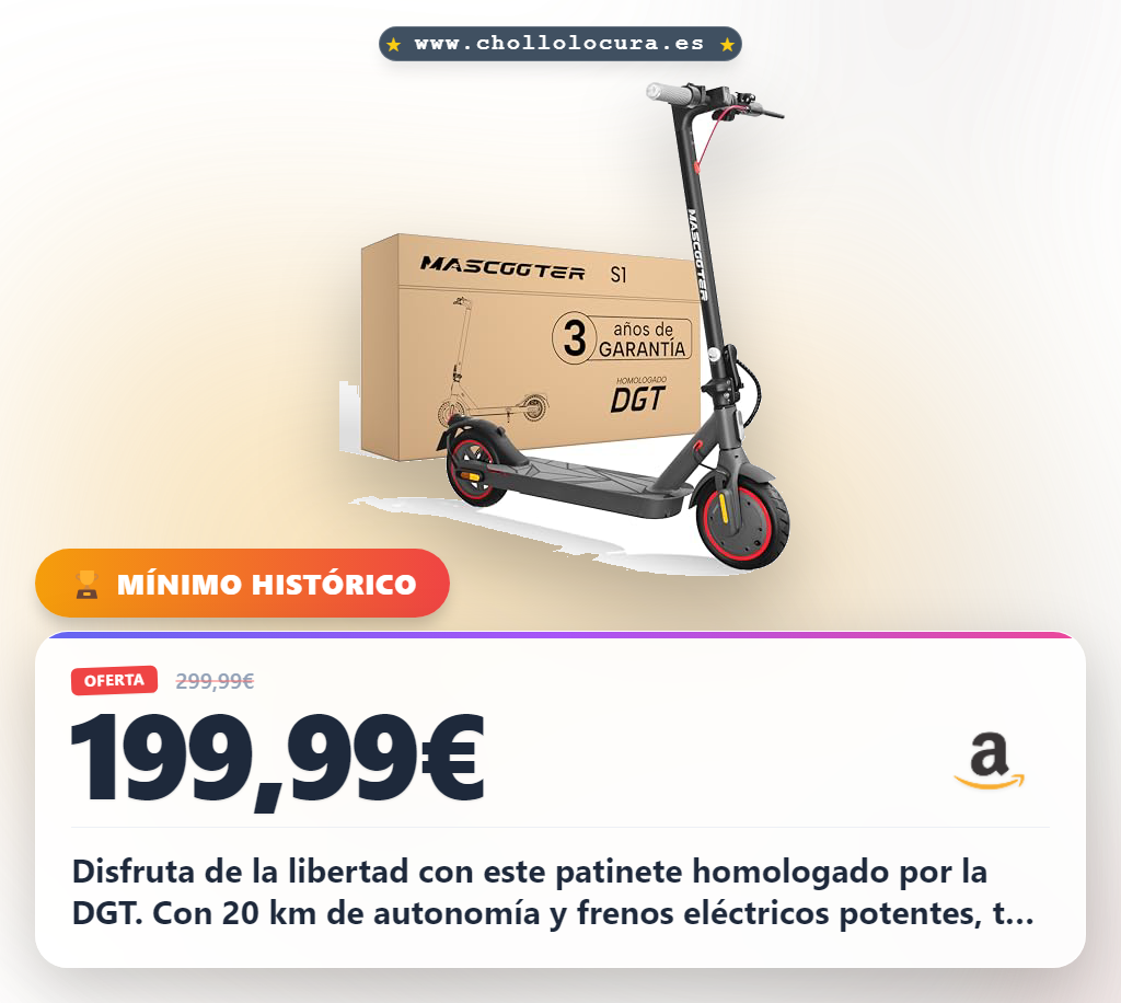 Consigue patinete eléctrico homologado DGT con regeneración de batería y 600W potencia al mejor precio
