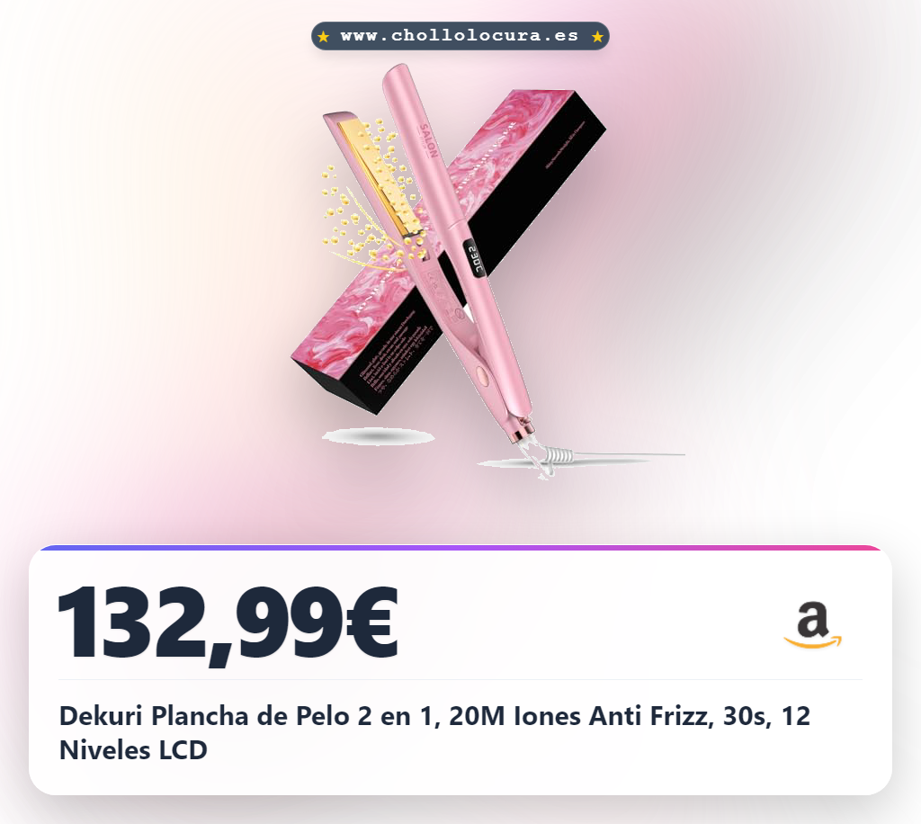 Dekuri Plancha de Pelo 2 en 1, 20M Iones Anti Frizz, 30s, 12 Niveles LCD