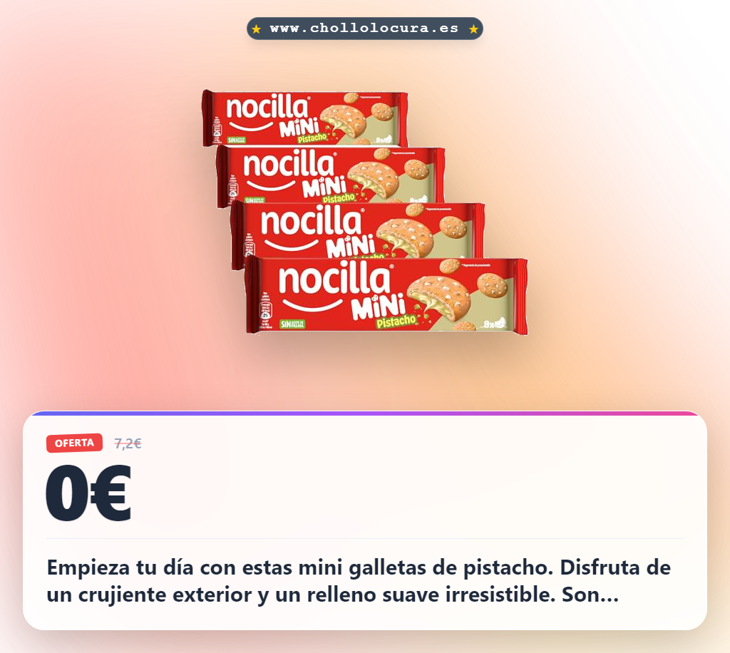Aprovecha las mini galletas de pistacho Nocilla sin aceite de palma. Consigue 8 unidades crujientes al mejor precio