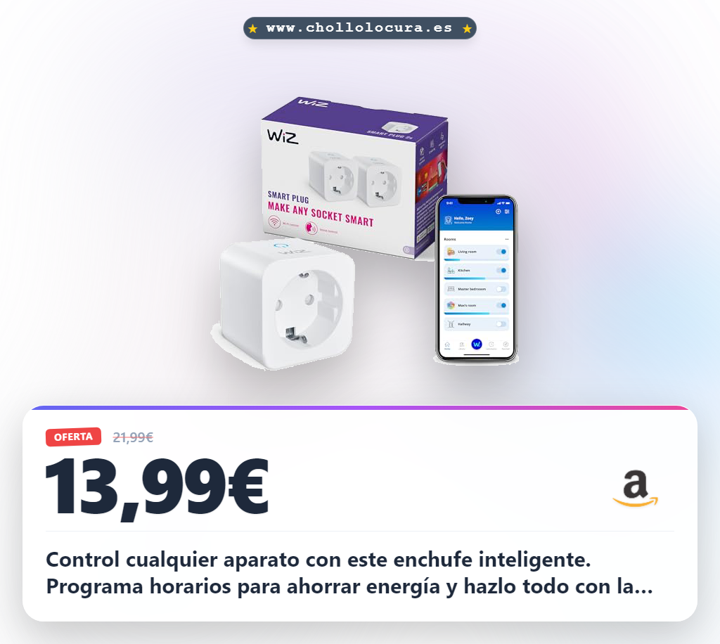 Aprovecha este pack de 2 enchufes inteligentes WiZ Tipo F con certificación Matter. Control total por voz y automatización al mejor precio