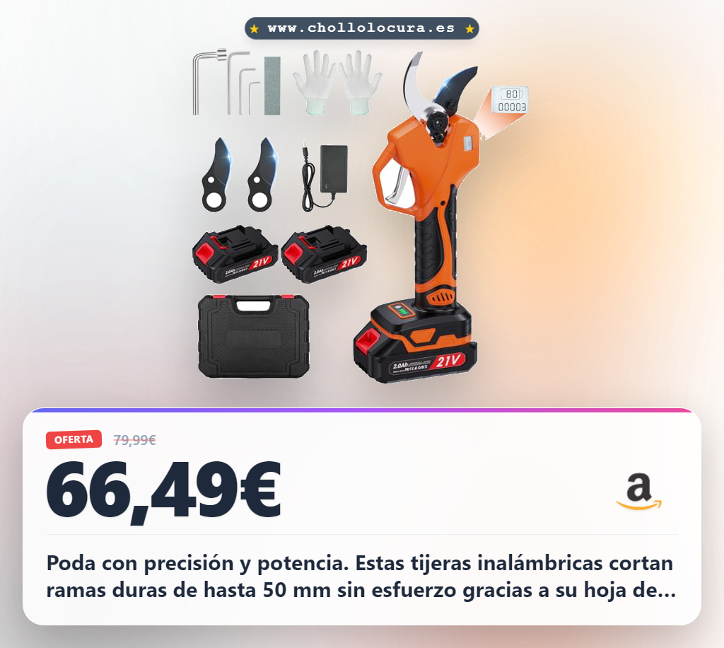 Aprovecha tijeras de podar eléctricas inalámbricas 50mm con modo progresivo y baterías recargables al mejor precio
