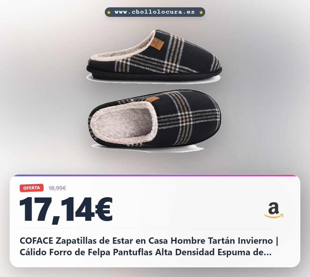 Disfruta del invierno en casa con zapatillas COFACE Tartán: forro cálido de felpa y Memory Foam al mejor precio.