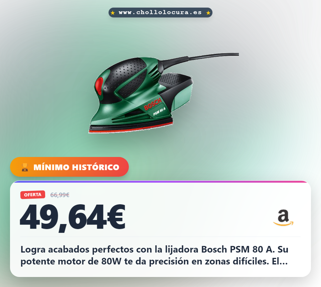 Aprovecha esta lijadora Bosch PSM 80 A con 3 hojas RedWood y sistema de aspiración al mejor precio del año en oferta histórica