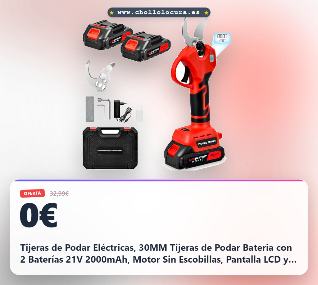Tijeras de Podar Eléctricas, 30MM Tijeras de Podar Bateria con 2 Baterías 21V 2000mAh, Motor Sin Escobillas, Pantalla LCD y Acero SK5, Tijeras de Jardín Profesionales para Podar Ramas y Árboles