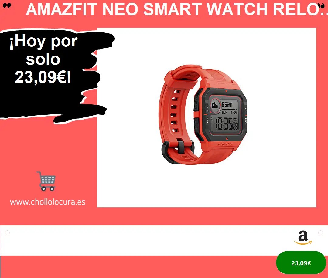 Amazfit Neo Smart Watch Reloj Inteligente 28 Días Batería 5 ATM Sensor Seguimiento Biológico Frecuencia Cardíaca iOS & Android (Rojo)