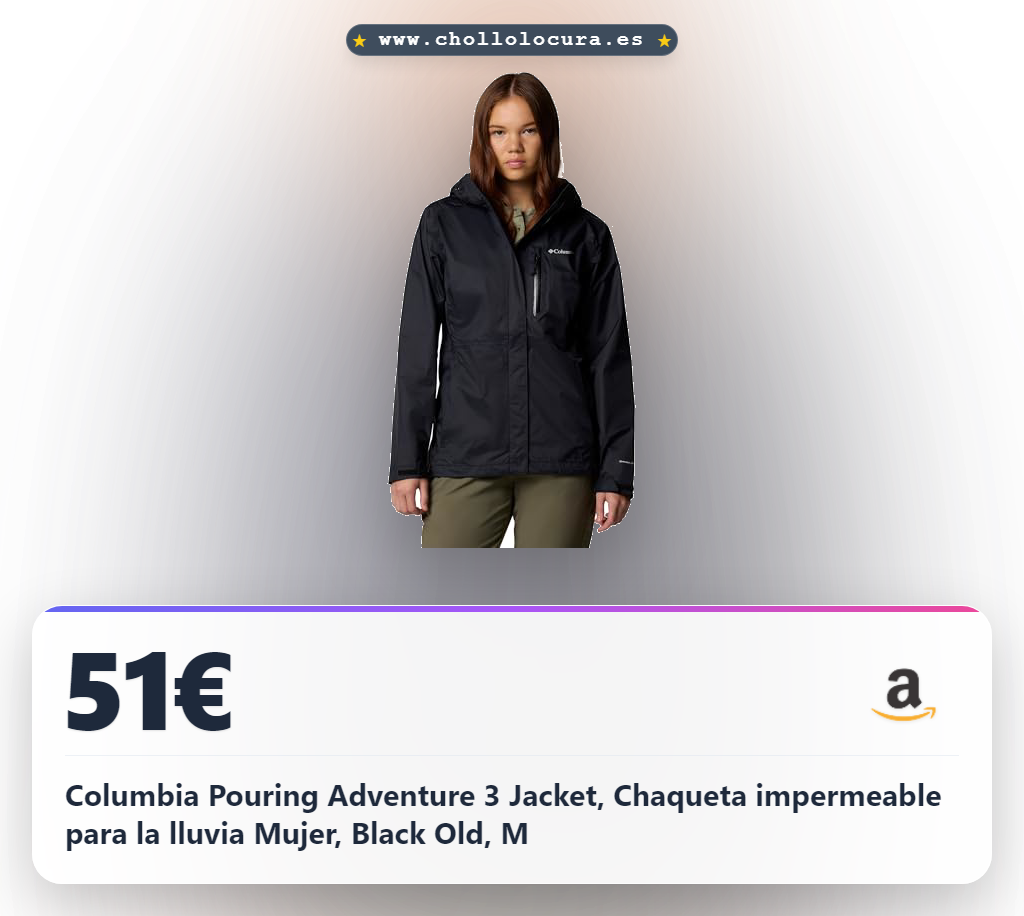 Columbia Pouring Adventure 3 Jacket, Chaqueta impermeable para la lluvia Mujer, Black Old, M
