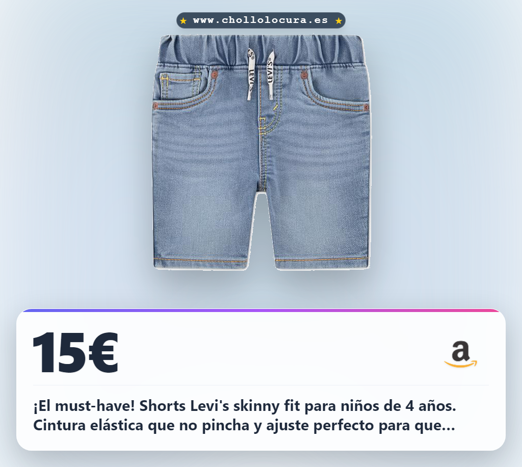 Consigue los pantalones cortos Levi's Skinny Fit para niños de 4 años con cintura elástica.